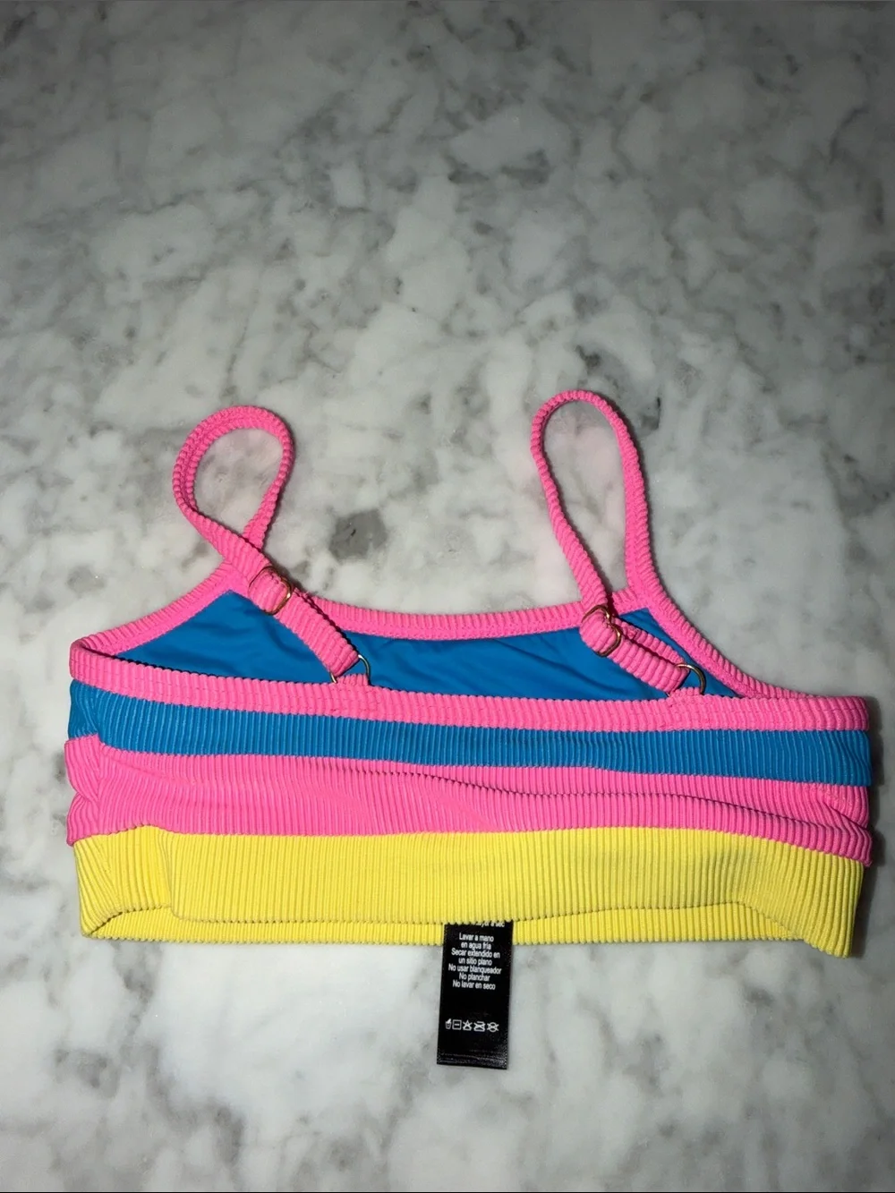 Beach Riot Girls' Colorblock Ribbed Bikini - Blue, Pink & Yellow 3/4Y